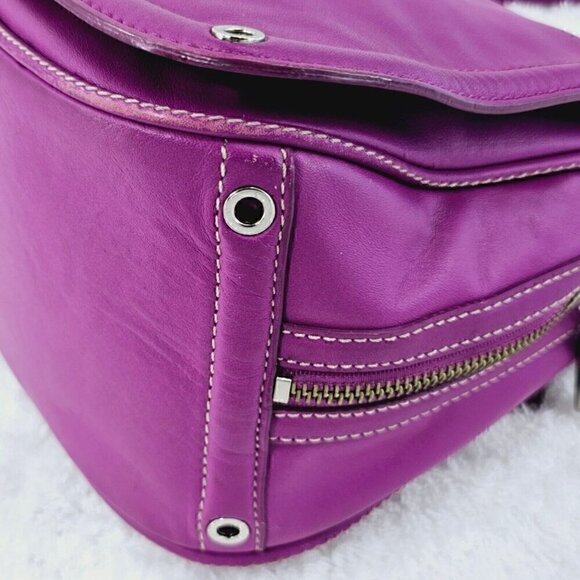 ANTONIO MELANI Purple Smooth Leather Shoulder Bag Silver Hardware - Picture 10 of 16
